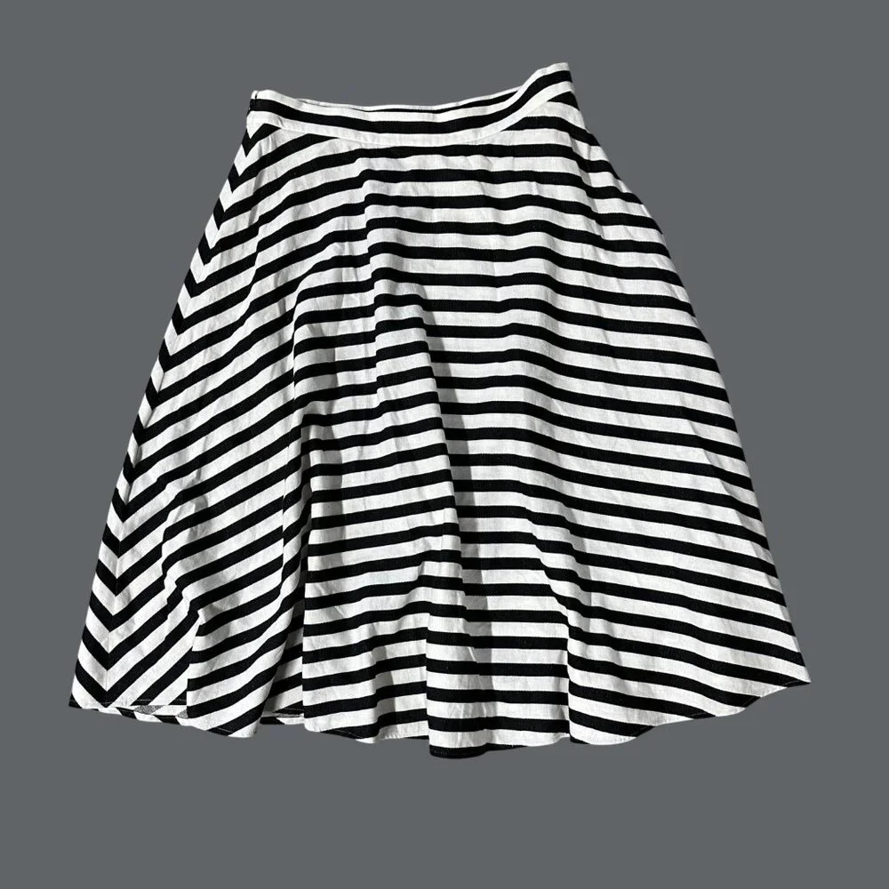 Lauren Ralph Lauren Black White Striped Swing Skirt Womens Size 10 A Line - Picture 3 of 7